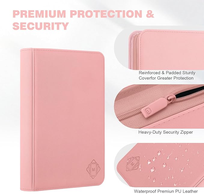 Trading Card Binder with 9 Side Loading Pocket Card Album Hold Up to 540 Cards PU Card Collection Binder, Collectible Albums Card Folder for MTG, TCG, Sports Cards（9-Pink）