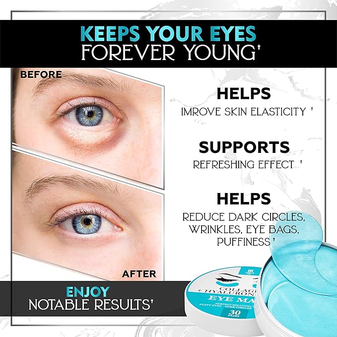 Under Eye Patches for Puffy Eyes, Dark Circles, Dull Skin - Natural Moisturizing Support - Help with Wrinkles and Fine Lines - Under Eye Mask with Hyaluronic Acid, Collagen, Caffeine - 30 Pairs
