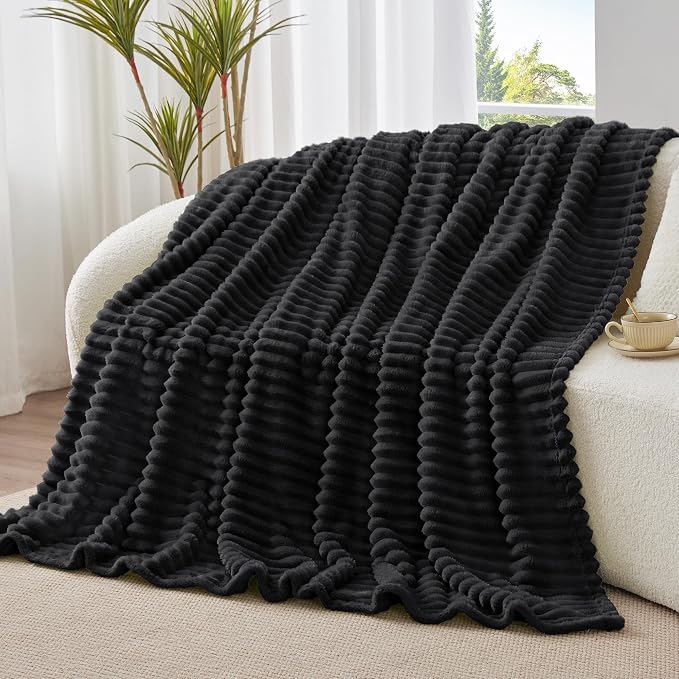 BEDELITE Ribbed Fleece Throw Blanket for Couch, Black, 50"x60" | Ultra-Soft Plush Fleece, Cozy, Warm Yet Lightweight, Ribbed Texture, Home Decor, Machine Washable, Giftable, All-Season Use