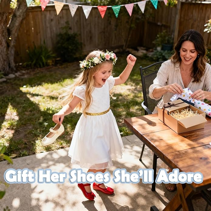 THEE BRON Mary Jane Ballet Flats - Girls' Dress Shoes with Hook & Loop Closure