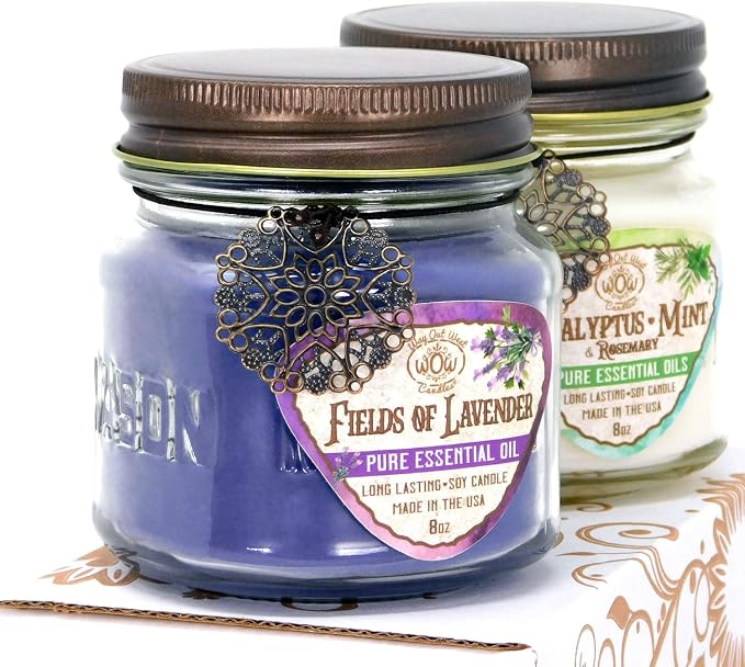Aromatherapy Candle Gift Set for Mom | Long Lasting Soy Wax | Eucalyptus Mint & Lavender Essential Oil | Jar 2 Pack Handcrafted in USA