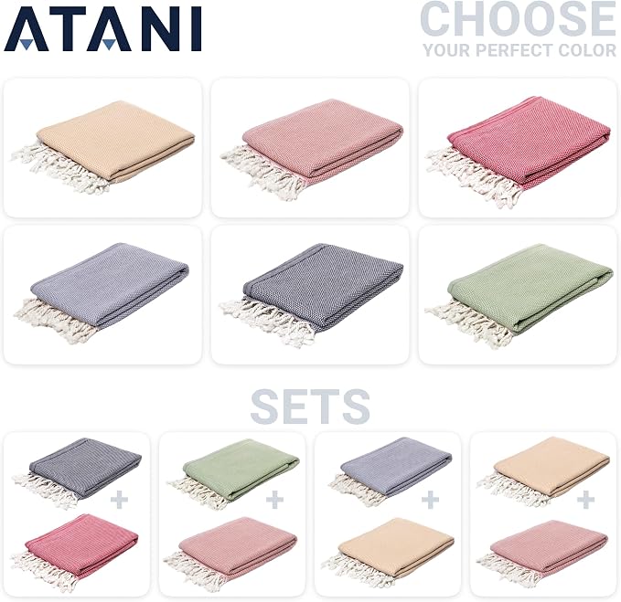ATANI 69x35 in Oversized Turkish Beach Towel Set with Tote Bag – Quick-Dry 100% Turkish Cotton Peshtemal, Sand-Resistant, Lightweight for Shower, Travel, Pool, Yoga (Yellow)