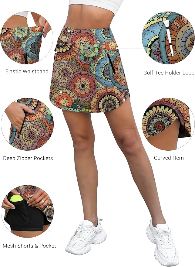 LouKeith Golf Skirts for Women Tennis Skirt with Zipper Pockets High Waisted Running Casual Athletic Skorts Built-in Shorts