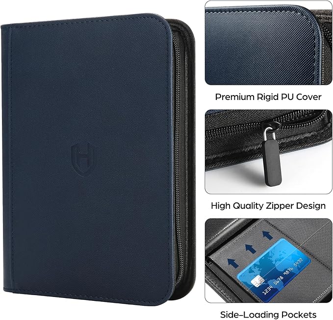 Card Binder 4 Pocket with Zipper, 288 Pockets Trading Card Holder Book, Premium PU Cover Zip Folder Binder, Side Loading Carrying Case Binder Album for TCG, MTG, Sports Cards, Game Cards
