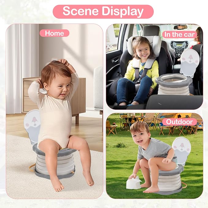 SunnySmile Portable Potty for Kids, Portable Toddler Toilet Cute Puppy Design with 45 Disposable Bags, Foldable Toddler Travel Potty for Camping, Road Trips, Car Toilet for Kids