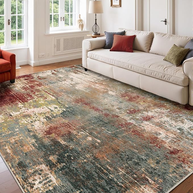 RELEANY Washable 6'x8' Abstract Area Rug for Living Room Rustic Brown | carpet for bedroom, kitchen, office, hallway and entryway, printed pattern, non-slip, soft, stain-resistant, easy to clean