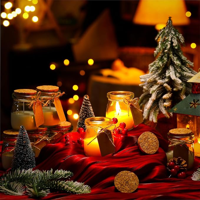 MTLEE 24 Pcs Christmas Jar Candles Thanksgiving Candles Natural Wax Jar with DIY Tag Cards Holiday Gift for Christmas Friendsgiving Party Favor Home Decor, Scents of Pine/Pumpkin/Misty Forest/Berries