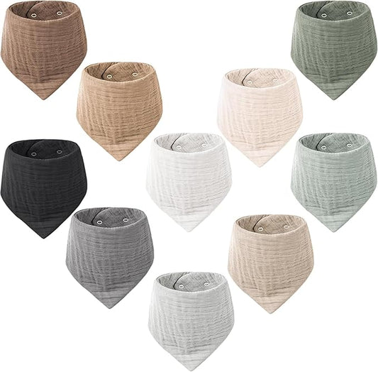 Konssy Muslin Baby Bibs 10 Pack Baby Bandana Drool Bibs 100% Cotton for Unisex Boys Girls