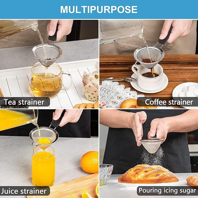 Fine Mesh Strainer - 3.3 Inch Conical Sieve - Tea Strainers for Loose Tea, Coffee Strainer, Food Strainer, Juice Strainer, and Much More!