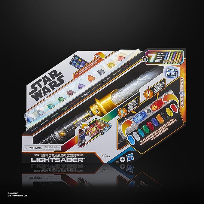 STAR WARS Power Crystal Lightsaber, 7 Colors & 10 Crystals, 50+ Color-Changing Combinations, Lights & Sounds, Toys for Boys & Girls Ages 4+