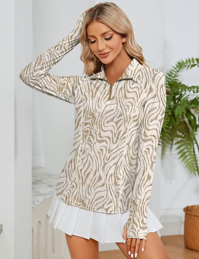 LOMON Women Long Sleeve Shirts Sun Protection 1/4 Zip Summer Quick Dry Hiking Shirts Quarter Zip Pullover for Women