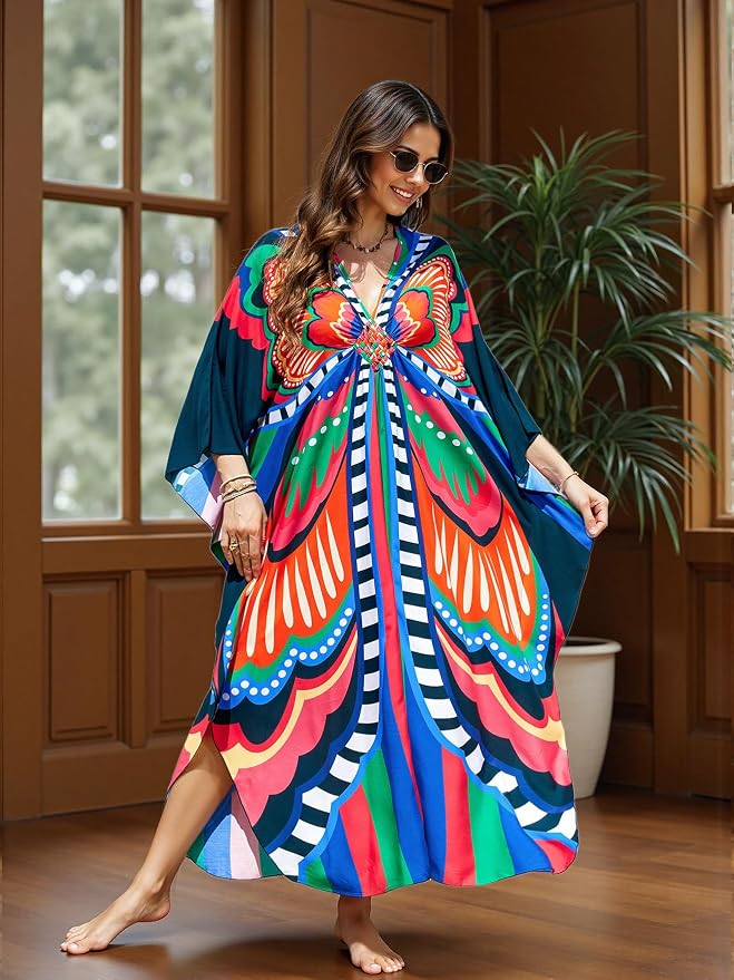 Mumu Dresses for Women Plus Size, Bohemian Kaftan Beach Cover Up Long Maxi Nightgown Soft Loungewear
