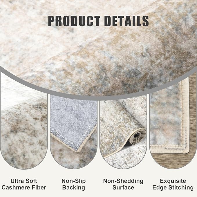 Washable Area Rug 2x3 Entryway Rug: Washable Modern Abstract Soft Thin Rug Indoor Floor No Slip Stain Resistant Carpet for Bedroom Dining Room Farmhouse Nursery Home Office - Brown Grey