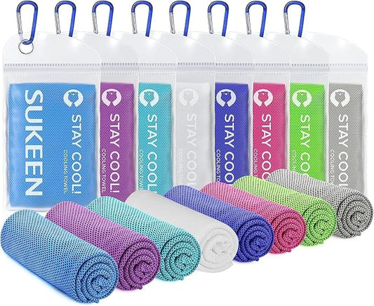 Sukeen 8 Pack Cooling Towels (40"x12"), Ice Towels for Hot Weather, Cooling Towels for Neck and Face, Soft Breathable Sweat Towel for Gym, Sport, Yoga, Golf, Workout, Camping, Running