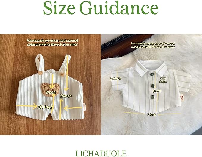 9-12''/30cm Stuffed Animal Doll Clothes Striped Shirt & White Overalls Set for Bashful Bunny and Teddybear(NO Doll)