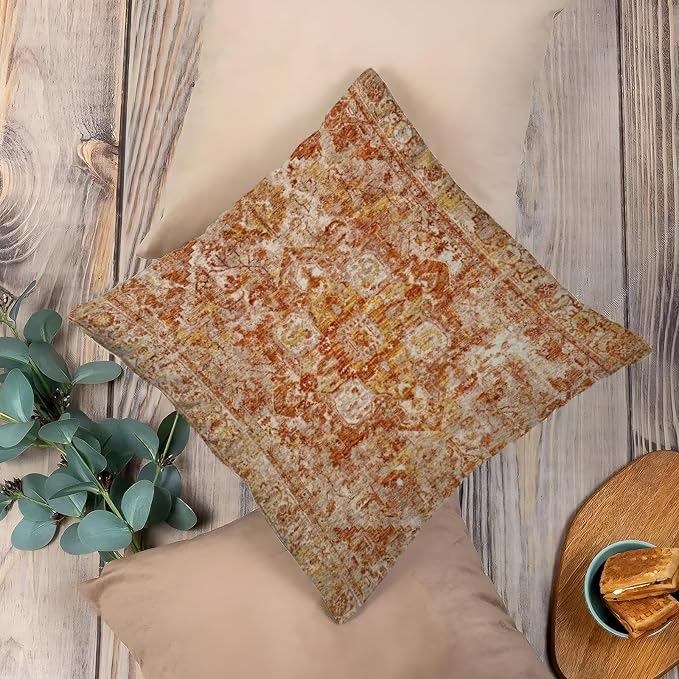 Boho Throw Pillow Covers 18x18 inch Set of 2,Bohemian Vintage Carpet Pattern Antique Ethnic Decor Double Sided Pattern Cushion Cover Soft Pillow Case Living Sofa Room Bed Square Pillow Cover