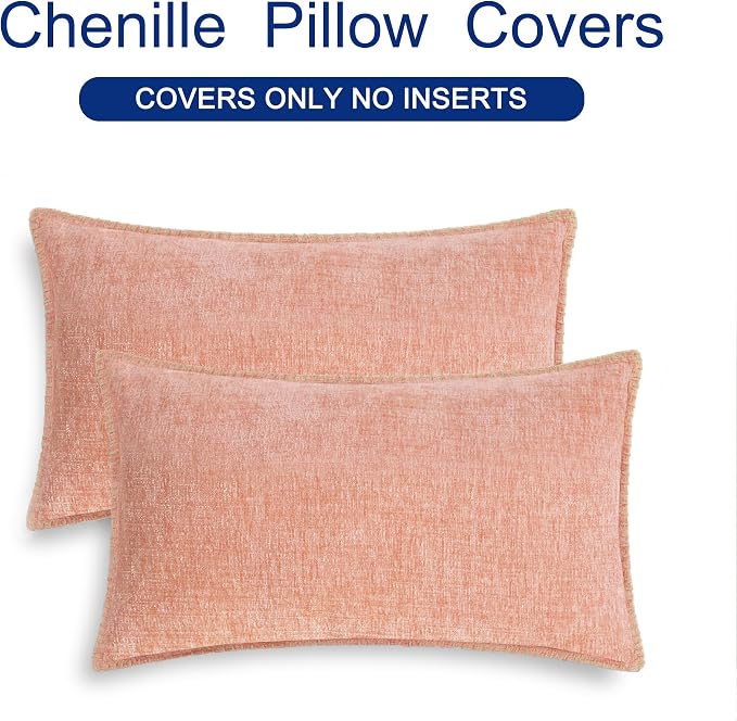 CaliTime Decorative Couch Throw Pillow Covers 20 X 12 Inches Dusty Pink | Pack of 2, Cozy Chenille Cushion Cases, Cotton Thread Stitching Edges, for Sofa Bed Living Room Farmhouse