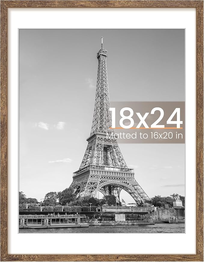 upsimples 18x24 Picture Frame, Display Pictures 16x20 with Mat or 18 x 24 Without, Wall Hanging Poster Frames, Rustic Brown, 1 Pack