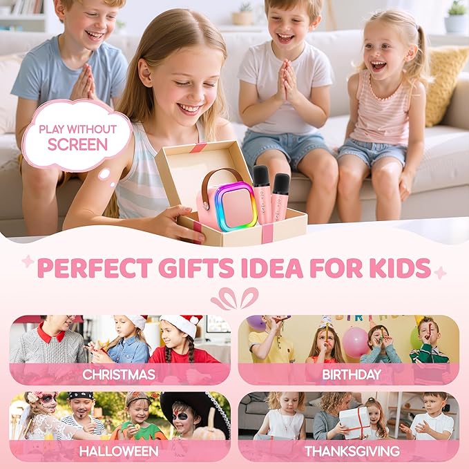 Karaoke Machine for Kids, 2026 TOP Toys Birthday Gifts Ideas for Girls Ages 4, 5, 6, 7, 8, 9, 10, 12+ Years Old, Portable Mini MP3 Player with 2 Wireless Mics for Party