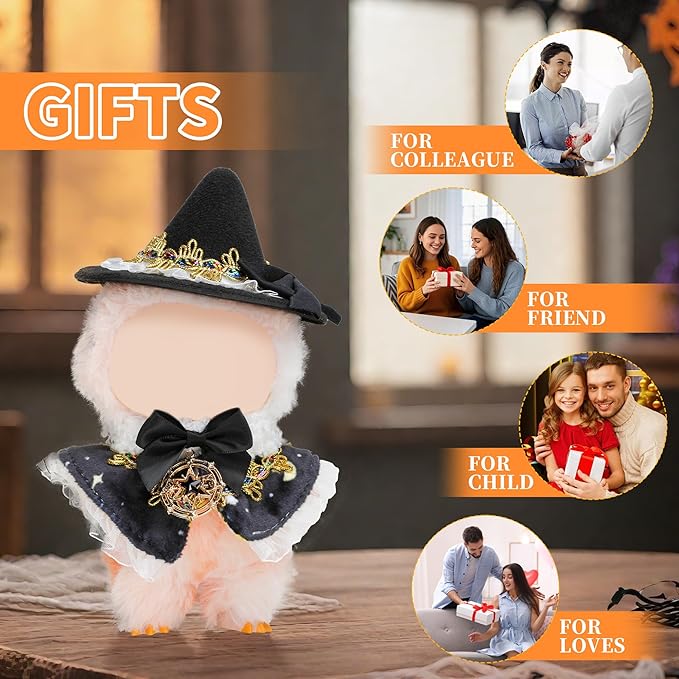 Clothes for Labubu Doll,6.7 Inch Doll Clothing Set - 2 Pieces of Handmade Clothes and Accessories for 17cm Plush Toys - Black hat Halloween Skirt
