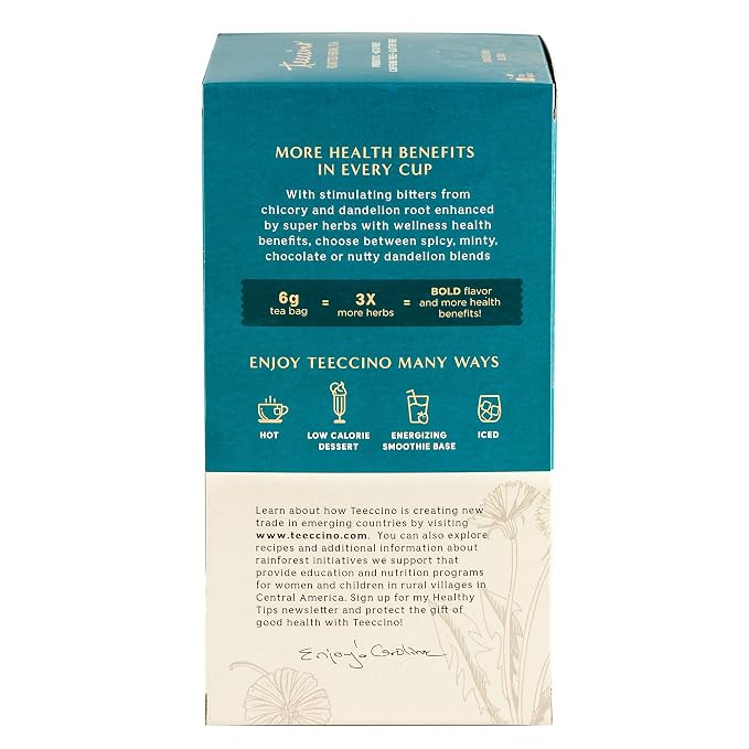 Teeccino Dandelion Red Chai Tea - 25 Tea Bags - Caffeine-Free, Roasted Herbal Tea with Prebiotics, 3x More Herbs than Regular Tea Bags, Gluten Free
