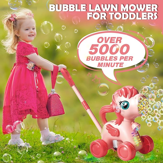 Bubble Lawn Mower for Kids Toys Age 3 4 5 Year Old: Unicorn Bubble Machine for Toddlers 1-3, Backyard, Travel, Party, Outdoor Toddler Toys, Birthday Gifts for Toddler Girls