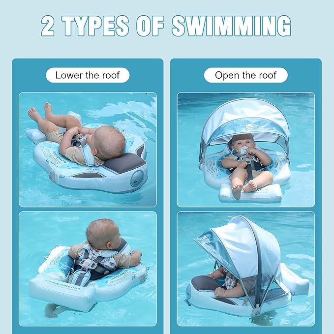 Baby Floats for Pool with Canopy Removable Sun Protection Canopy Mambobaby Float Non Inflatable Upgrade Add Tail Avoid Flip Waterproof Skin-Friendly Infant Swim Float 3-24 Months