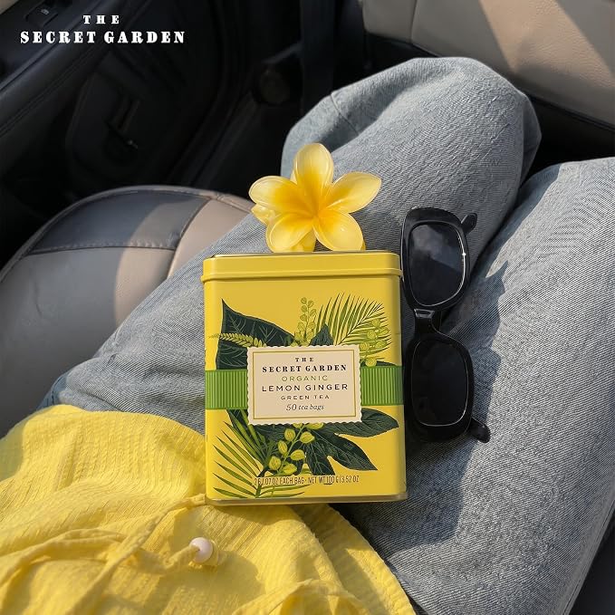Life Plus Style Gourmet The Secret Garden Organic Lemon Ginger Green Tea 50 Tea Bags Zesty Citrus & Spicy Ginger Blend Refreshing Flavor Classic Tin
