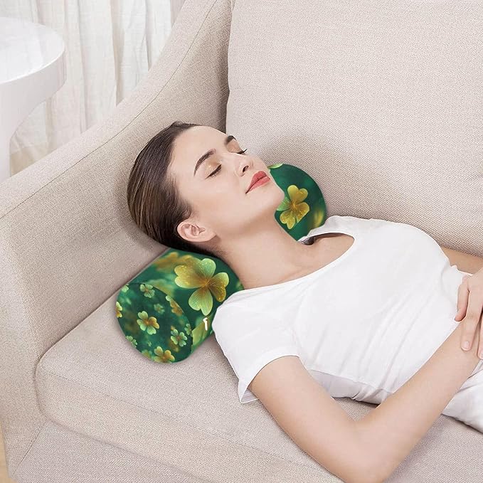 Green Sparkling Clover St Neck Roll Pillow Bolster Round Health Memory Foam Long Cervical Cylinder Pillows with Removable Washable Cover for Body Bed Legs Back Yoga
