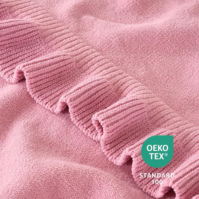 Ultra Soft Ruffle Knit Chenille Throw Blanket for Couch & Bed, Cozy Flowers Blankets for Home Decor, Gifts for Women Mom Sister on Mother's Day Valentine's Day Birthday, 50"x60", Pink