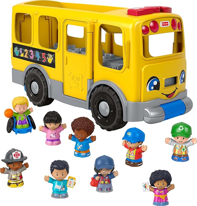 Fisher-Price Little People Toddler Toy Big Yellow School Bus & 9 Community Heroes Figures for Kids Ages 1+ Years, Multilanguage Version