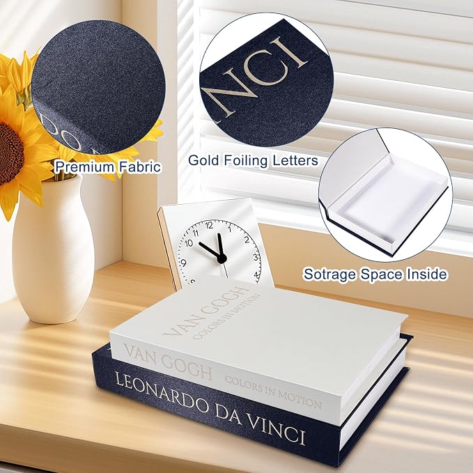 SUPERNIGHT Aesthetic Decorative Books for Home Decor, Set of 2 Linen Boxs | Storage Boxes for Living Room, Office, Coffee Table Decor, Elegant Fake/Faux Books, Hide Photo, Keepsake, Black+White