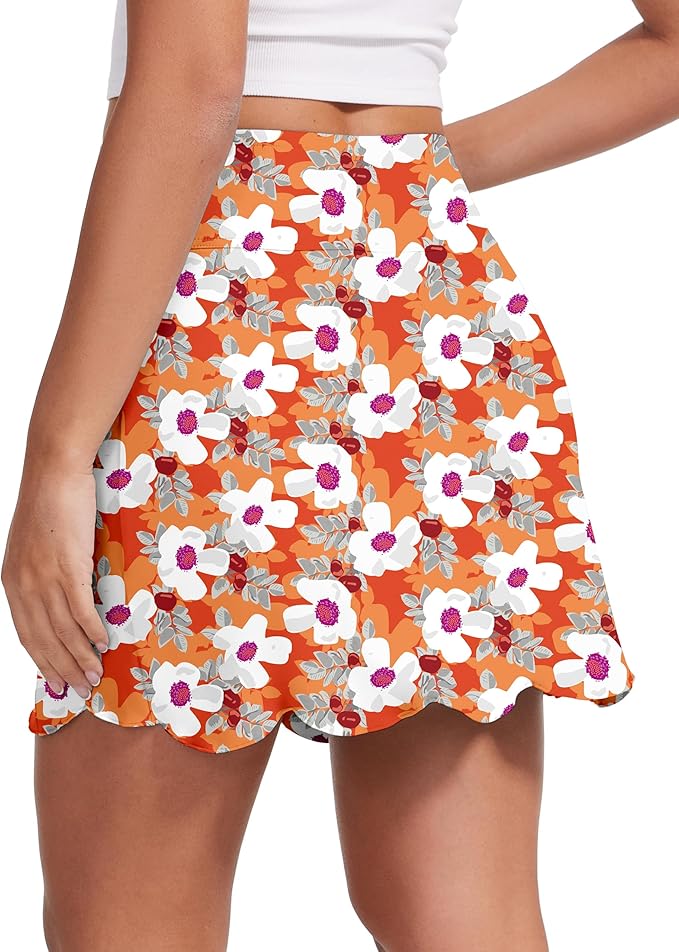 Skorts for Woman with Pockets 16" Golf Athletic Skirts Scalloped Hem Tennis Skirt Dressy Casual