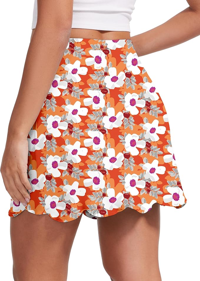 Skorts for Woman with Pockets 16" Golf Athletic Skirts Scalloped Hem Tennis Skirt Dressy Casual