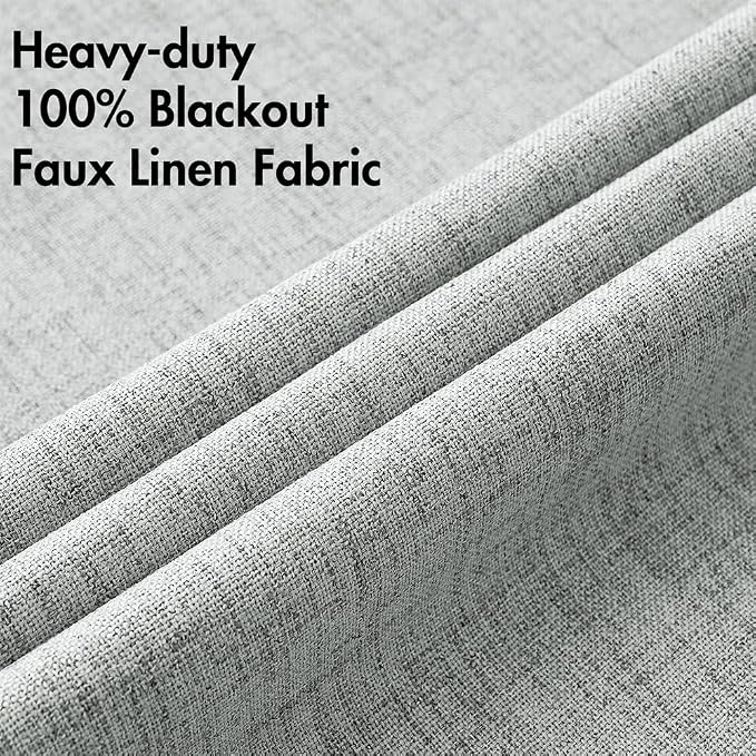 MIULEE Linen Curtains for Bedroom 100% Blackout Thermal Insulated Glacier Gray Grommet Room Darkening Curtains & Drapes for Living Room 52 x 90 Inch (2 Panels)