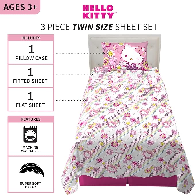 Franco Kids Bedding Super Soft Microfiber Sheet Set, Twin, Hello Kitty