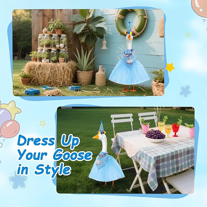 Porch Goose Outfits with Welcome Home Bandana Yard and Hat & Skirt Geese Outfits for 23" 17" Cement Plastic Geese Duck Decorations Goose Costume for Lawn Gooses Outdoor Party Decor