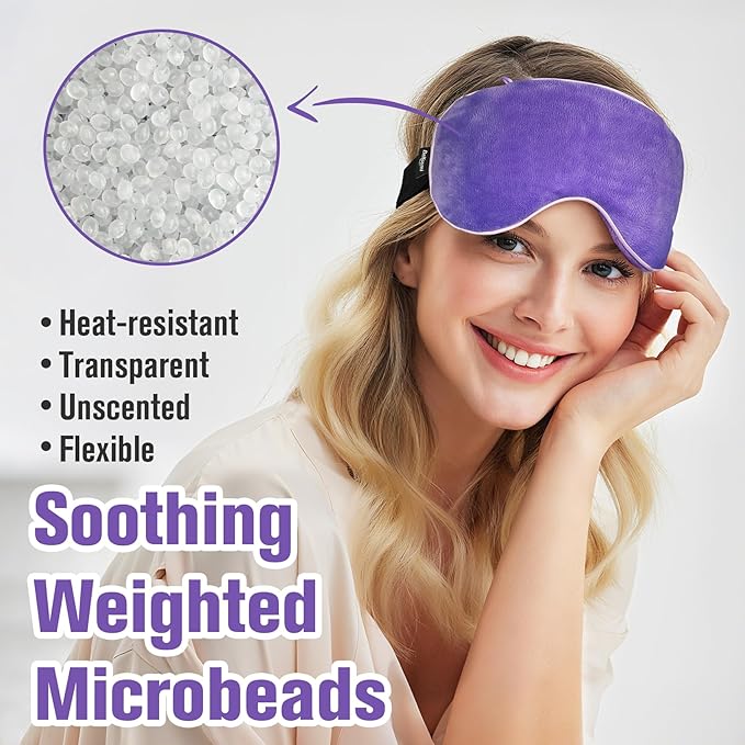 BeHoomi Heated Eye Mask, Weighted Sleep Mask Warm Compress for Eyes, Cooling Eye Mask for Sleeping, Reusable Eye Masks for Home, Office, Hot and Cold for Eye Relaxation, Mothers Day Gifts (Purple)