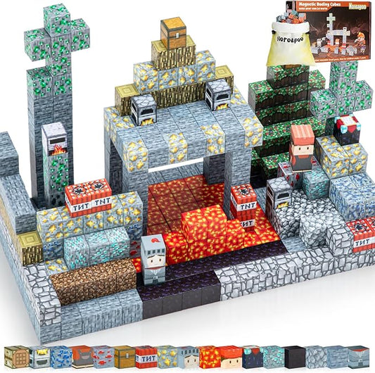 Magnetic Blocks - Build Mine Magnet Craft World Set, Magnetic Tiles LE Building go Blocks Toddler Toys STEM Sensory Outdoor Toys for 3+ Year Old Boys & Girls, Creative Kids Games Kids Toys-110PCS