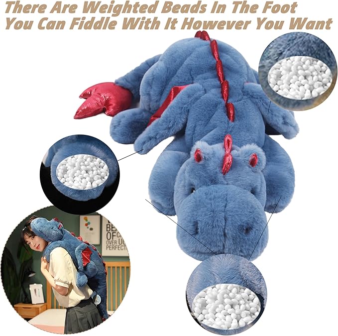 ARELUX Giant 52in 3Lb Big Blue Dragon Large Stuffed Animals Cute Plush Toy Fuzzy Jumbo Dinosaur Pillow Plushies with Wings Cuddly Soft Green Pterosaur Plushie for Friends Family Member
