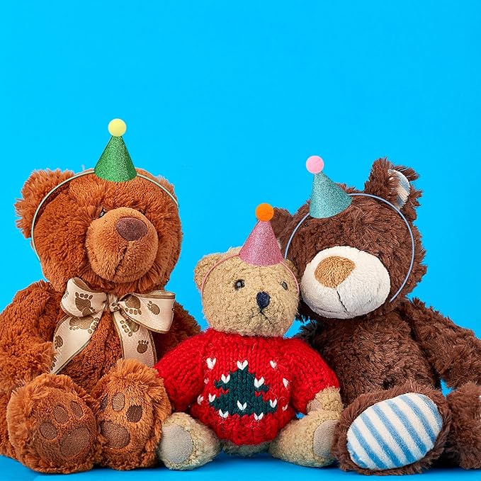 12 Pack Mini Party Hats for Stuffed Animals, Gittter Sequin Mini Hats for Plush Toy Dolls Dog Cat Puppies Birthday Party Decorations - No Assembly Required