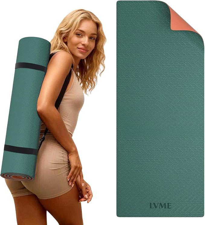 Thick Yoga Mat 72"x24" – 1/4" or 2/5" Option | Non-slip & anti-tear TPE, lightweight with carrying strap, beginner-friendly for women & men, yoga/pilates/floor workout