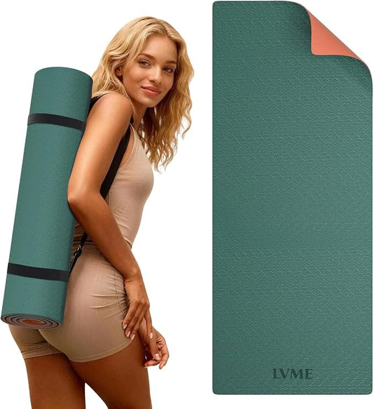 Thick Yoga Mat 72"x24" – 1/4" or 2/5" Option | Non-slip & anti-tear TPE, lightweight with carrying strap, beginner-friendly for women & men, yoga/pilates/floor workout