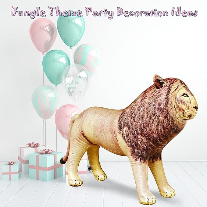 Jet Creations Inflatable Male Lion with Mane Stuffed Animal, Standing – Ideal for Safari or Wildlife Theme Parties, Favors, and Decorations, Size 36 inch Long, an-Lion, Tan
