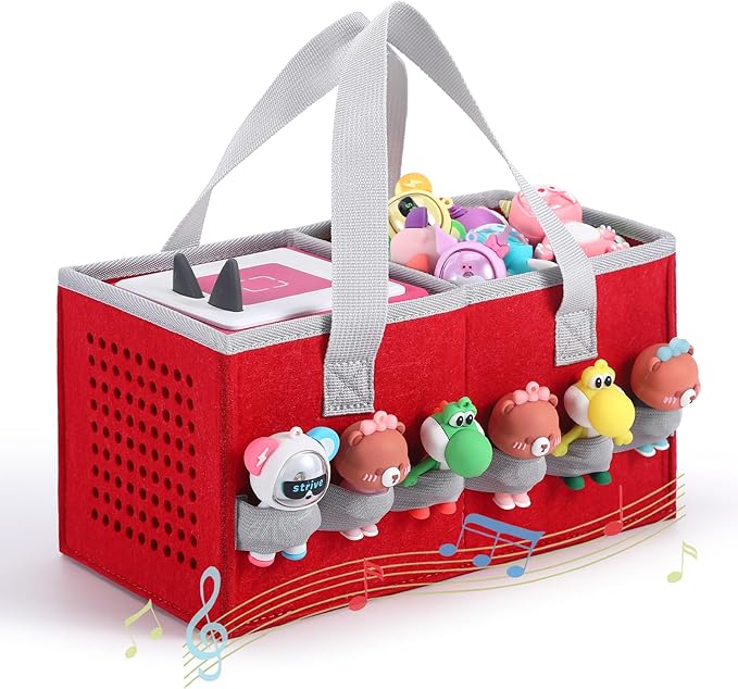 Carrying case for Toniebox Audio Player and Figurines Starter Set,Felt Organizer Bag,Travel for toniebox 2 Earphone and charger accessories portable bag (Red)