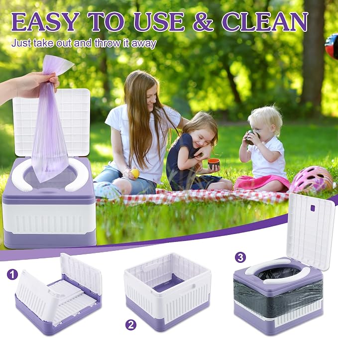 Fabulas Portable Potty for Toddler Travel, Foldable Travel Potty Training Toilet Seat for Kids Boys Girls, Emergency Mobile Toilet In Car for Camping, Outdoor, Indoor, with 30 Disposable Bags, Purple