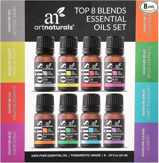 ArtNaturals Top 8 Essential Oil Blends Set - 8 Aromatherapy Oils, 10 mL Each - Zen, Solace, Chi, Bliss, OM, Relief, Serene & Cleanse - Diffuser, Home & DIY Use