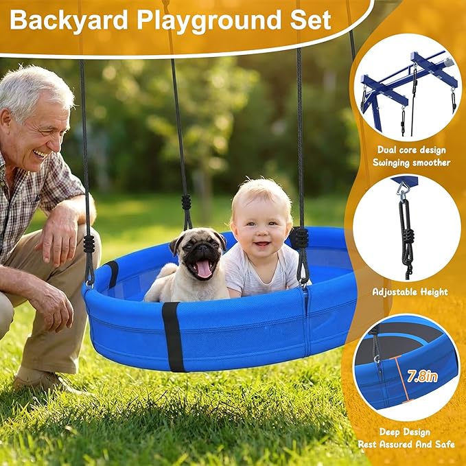5-in-1 Heavy Duty Metal Swing Set with Sandbox for Backyard, 800 LBS Capacity, Reinforced A‑Frame, Sandbox, Cradle Swing, Basketball Hoop, Soccer Net for Kids, Toddlers & Adults
