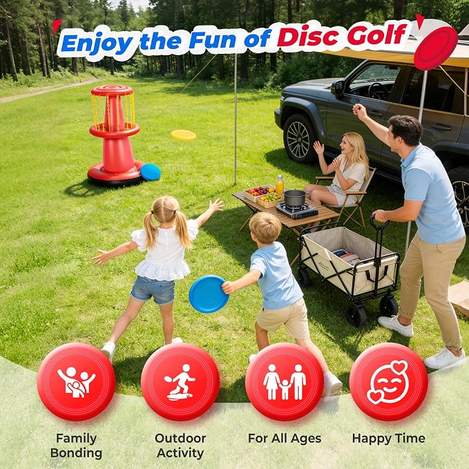 EKEPE Inflatable Disc Golf Basket - Inflatable Throwing Game for Kids and Adults, Portable Disc Golf Target Set with 6pcs Disc Golf Disc and Carry Bag for Backyard, Indoor or Outdoor