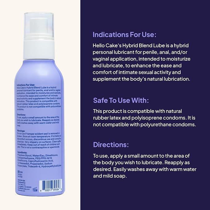 Hello Cake Hybrid Lube – Smooth & Slick 2-in-1 Blend of Silicone and Water-Based Personal Lubricant, Toy Safe, Condom Friendly Lube for Men, Women, and Couples, 3.3 fl oz